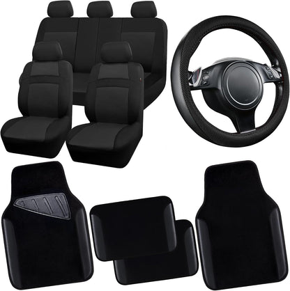 CAR PASS Waterproof Universal Fit Car Floor Mats, Faux Leather Car Carpet Mats, Black Car Mats with Anti-Slip Nibbs Backing & Driver Heel Pad Fit for SUV,Vans,sedans, Trucks,Set of 4pcs(All Black)