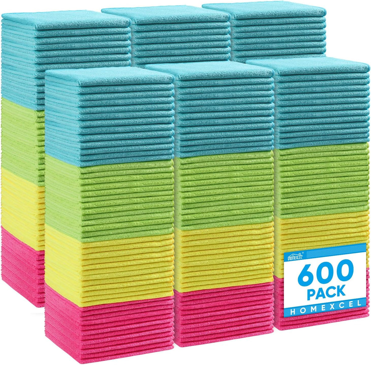 HOMEXCEL Microfiber Cleaning Cloth 210GSM, Pack of 12, Size:11.5" x 11.5", Ultra-Soft, High-Density Non-Abrasive Cleaning Towels for Cars, Glass, Kitchen, Reusable Rags, Blue/Green/Yellow/Pink