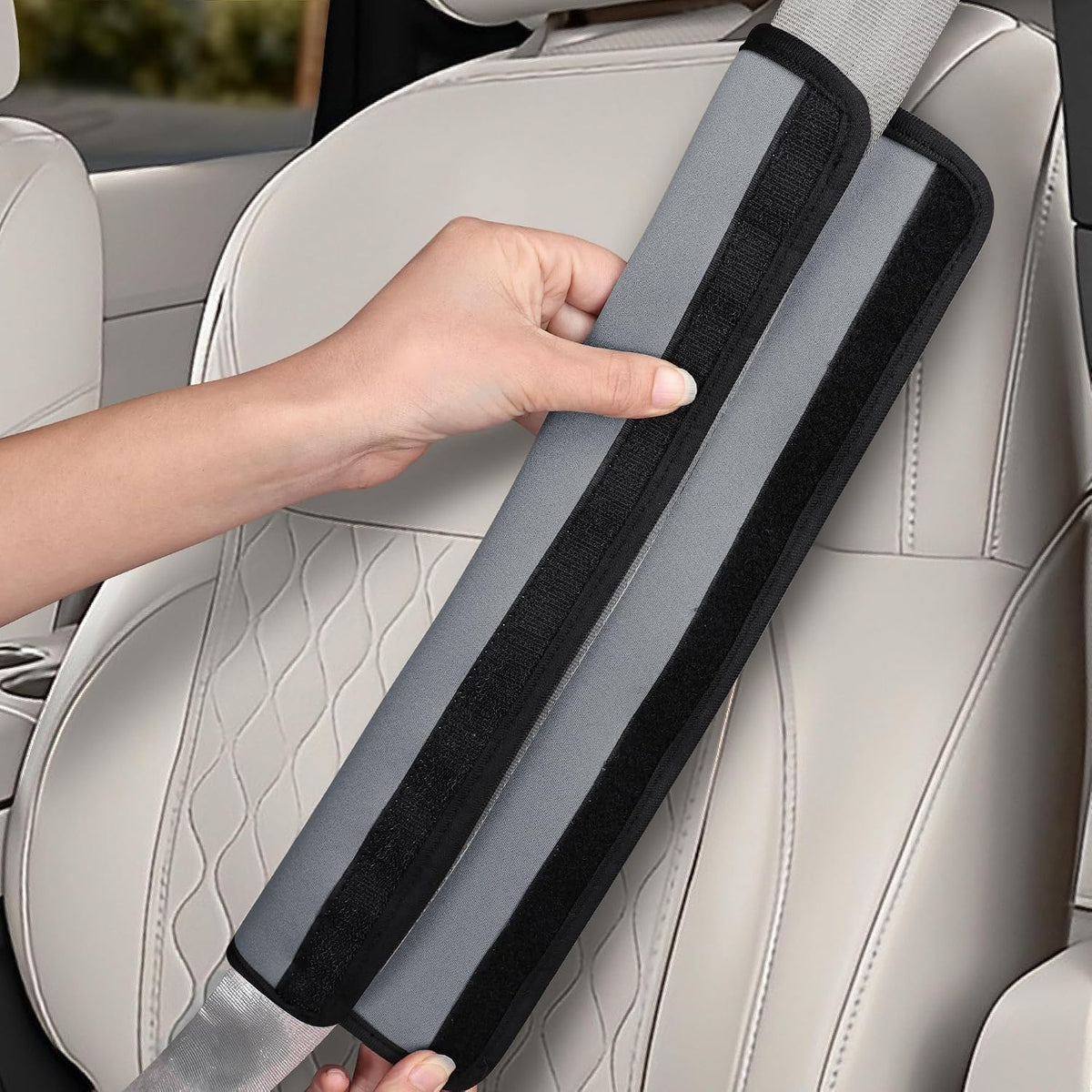 Extra Long Car Seat Belt Cover, 2Pack Waterproof Seatbelt Shoulder Pad for Comfortable Driving, Soft Seatbelt Strap Covers for Adults Kids Women & Men, Machine Washable, Grey