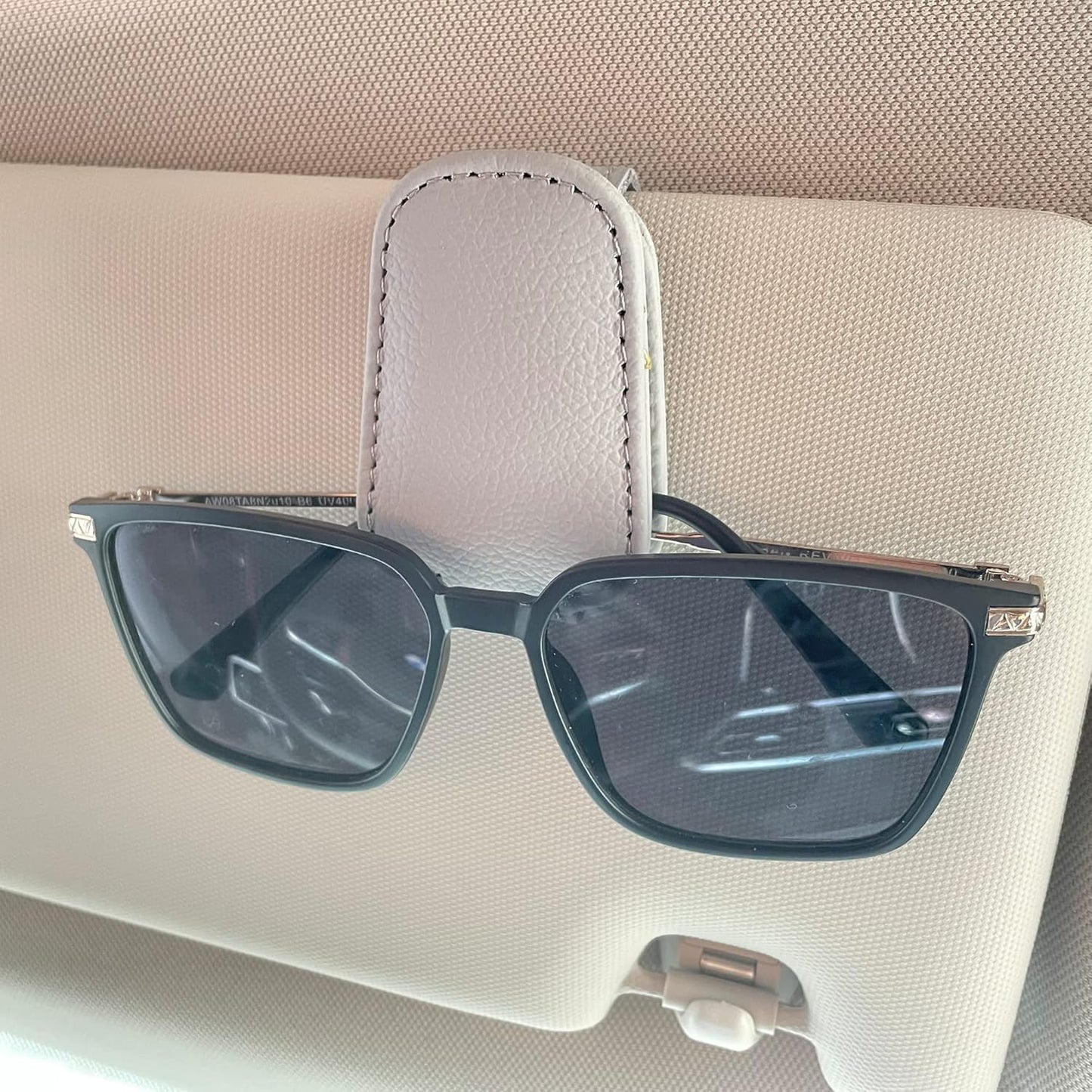 KIWEN Sunglasses Holders for Car Visor, Magnetic Leather Glasses Eyeglass Clip for Car, Ticket Card Clip Sunglasses Mount, Car Visor Accessories Gadgets (1, Black)