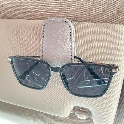 KIWEN Sunglasses Holders for Car Visor, Magnetic Leather Glasses Eyeglass Clip for Car, Ticket Card Clip Sunglasses Mount, Car Visor Accessories Gadgets (1, Black)