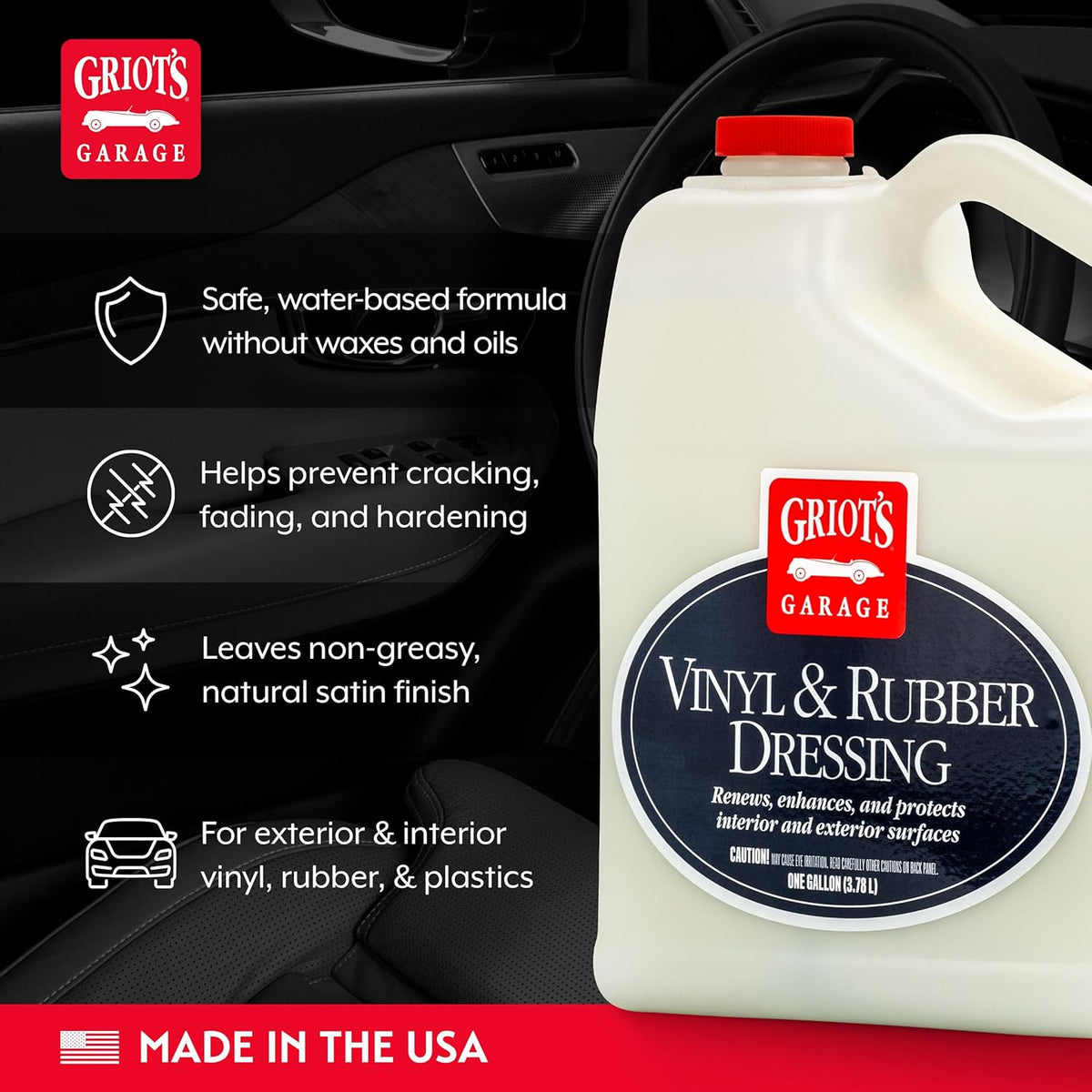 Griot's Garage Vinyl and Rubber Dressing for Car Detailing, Exterior and Interior Auto Cleaner and Protectant for for Plastic, Trim, Tires, and More, 10981, 22oz
