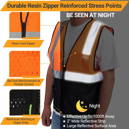 AYKRM 2 Pocket Mesh High Visibility Reflective Safety Vest for men & Women ANSI/ISEA 107 Standards