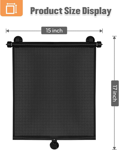 2 Pack Car Side Window Sun Shade - Retractable Car Roller Sunshadewith Reinforced Suction Cups, Drop Down UV Interior Sunshade, Stroller Window Sunshade (15" x 17")