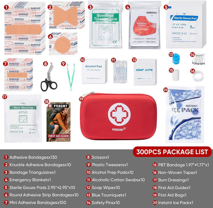 PTEROMY 150 Piece Mini First Aid Kit, Portable Small Emergency Kits Compact 1st Aid Kit for Car, Travel, Home, Camping, Outdoor, Hiking