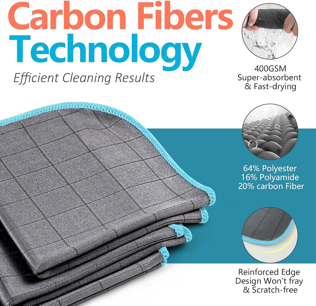 Airlab Microfiber Towels for Cars Wash Drying Thick Plush Cleaning Cloth Auto Detailing Super Absorbent for Interior & Exterior Lint Free, Streak Free, 16" X 16", 800 GSM, Pack of 4