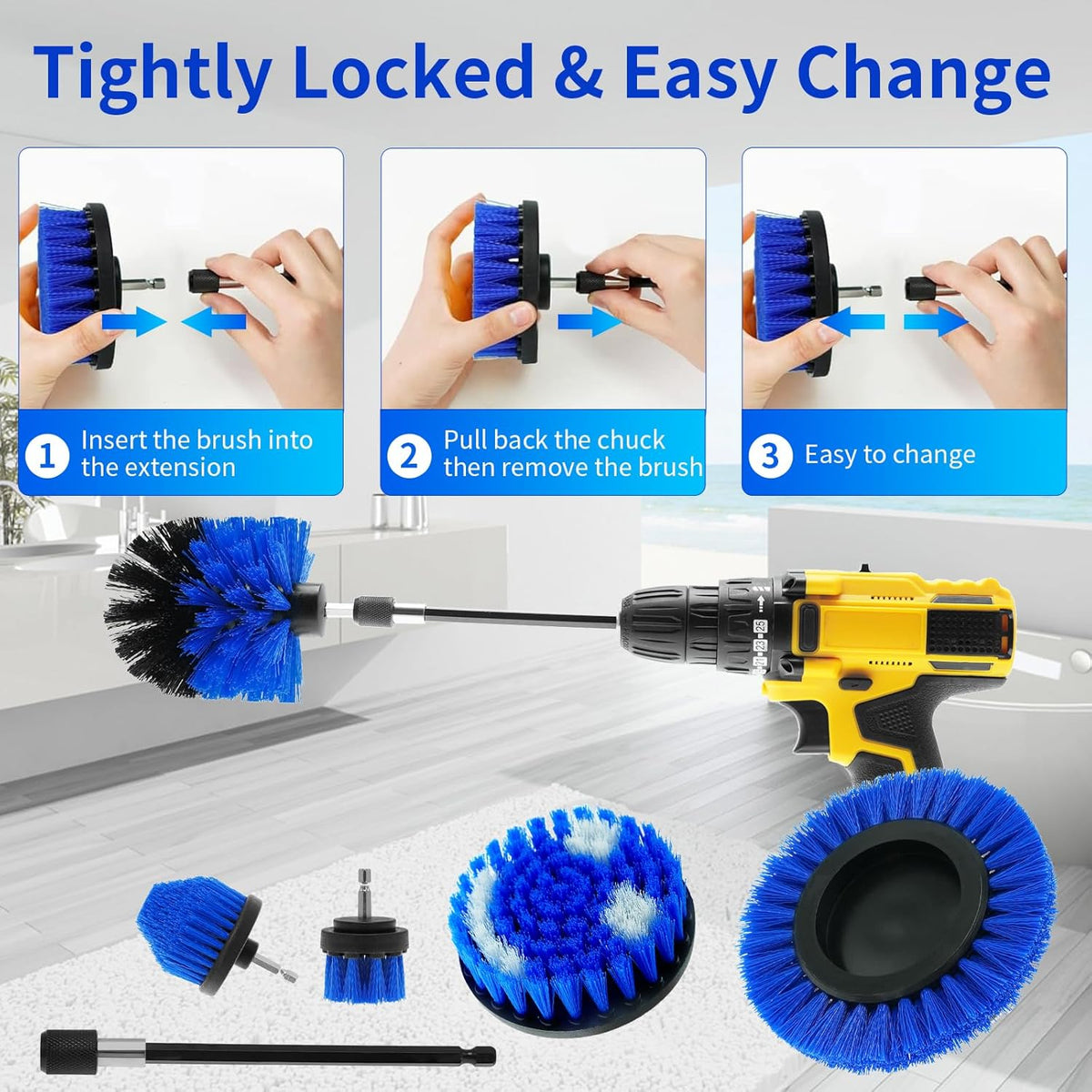 10 Pack Drill Brush Attachment Set, Drill Scrubber Brush Kit, Drill Cleaning Brush, Scrub Brush for Grout Floor Tub Shower Bathtub Tile Sink Toilet Bathroom Kitchen Car Yellow