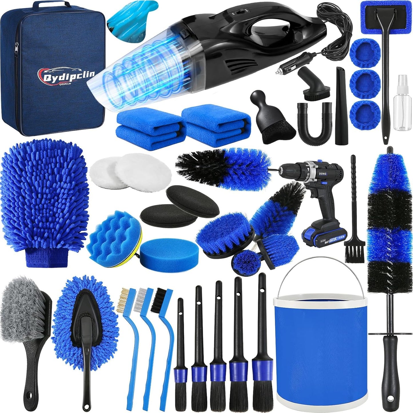 Qydipclin 45Pcs Car Detailing Kit, Car Detailing Brush Set, Car Wash Cleaning Kit, Car Detailing Brushes, Professional Car Care Kit for Interior Exterior Wheels, Blue