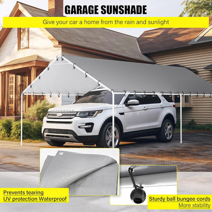 10 x 20 Ft Carport Replacement Canopy Cover Garage Top Tent Shelter Tarp with Free 48 Ball Bungee Cords,White(Only Cover, Frame Not Include)