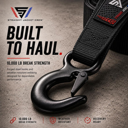 Heavy Duty 2-in x 20-ft Tow Strap with Forged Steel Hooks | 10,000 lb Break Strength | Sturdy Supplies for Vehicle Towing