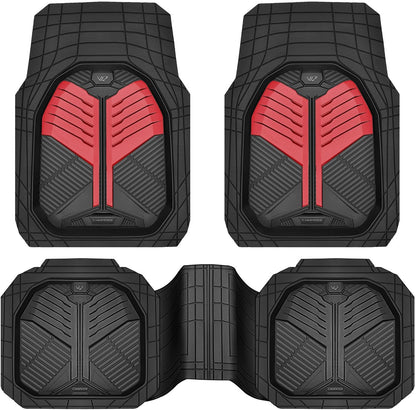 CAR PASS Heavy Duty Rubber Car Mats with Cargo Liner, Deep-Dish Car Floor Mats and Trunk Mat All Weather, Universal Trim-to-Fit for SUVs Trucks Sedans, Waterproof Anti-Slip, Trimmable V12 Black