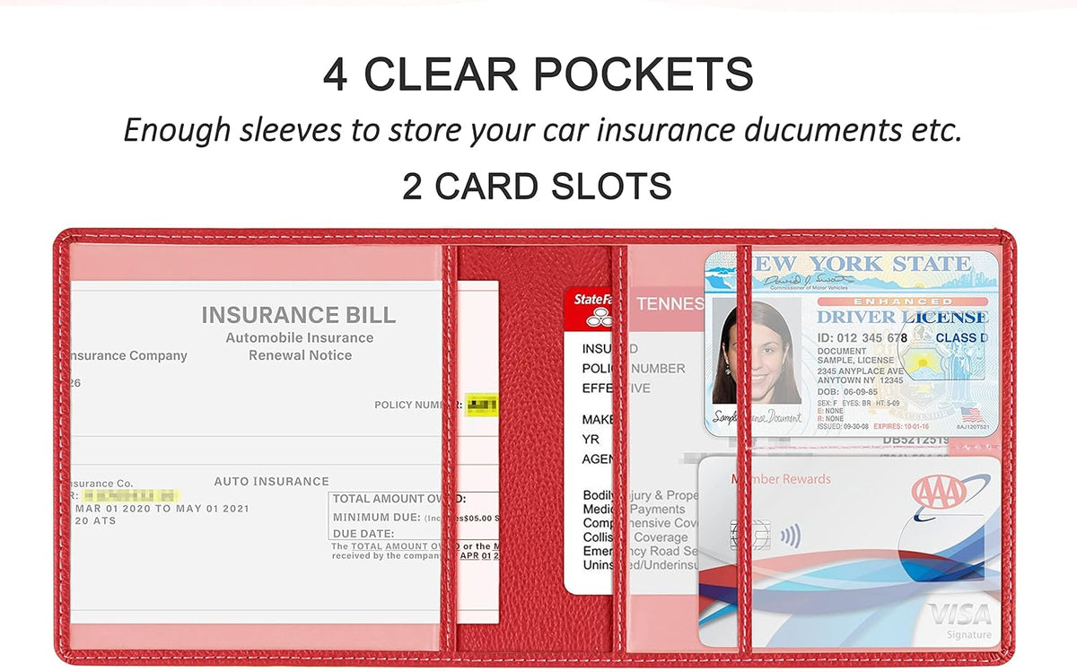 Car Registration and Insurance Holder, Premium PU Leather Vehicle Glove Box Car Organizer Men Women Wallet Accessories Case for ID, Driver's License - Blue