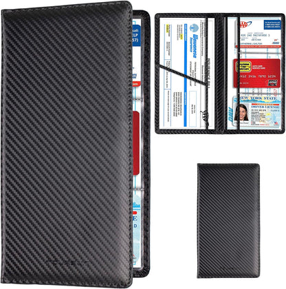 TOURSUIT Car Registration and Insurance Card Holder, Vehicle License Document Glove Box Compartment Organizer, Interior Car Accessories for Women Men (Carbon Fiber Black)