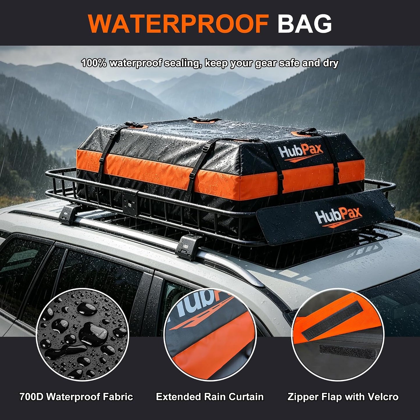 21 Cu Ft. Car Rooftop Cargo Carrier Bag Car Roof Top Bag Cargo Carrier | Fit All Vehicle with/Without Rack, Includes Anti-Slip Mat, 8 Reinforced Straps, 6 Door Hooks, Luggage Lock