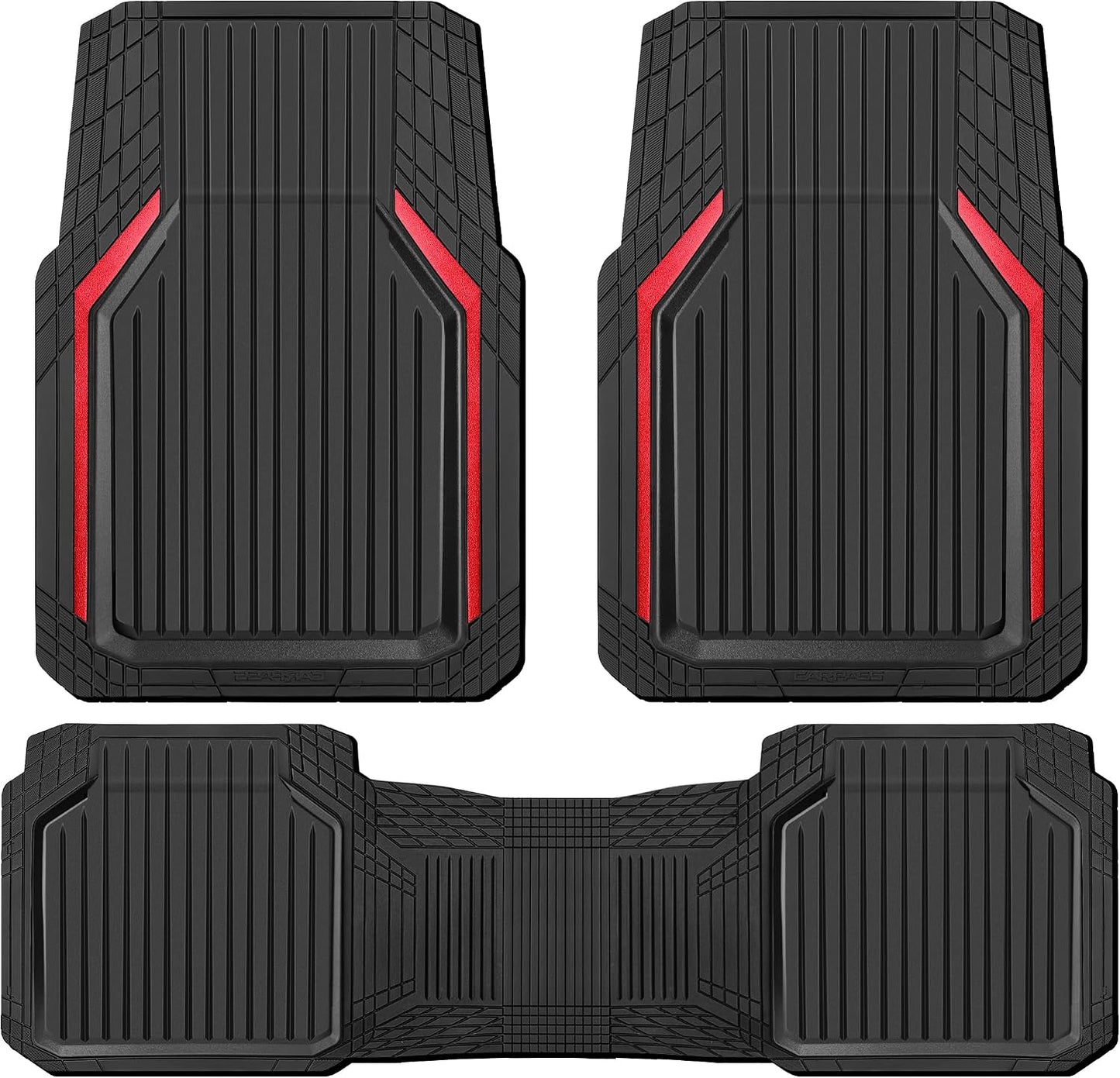 CAR PASS Heavy Duty Rubber Floor Mats for Car, Waterproof Liner Deep Dish Car Mats Full Sets, Universal Trim to Fit for SUV Truck Sedans Vans, All Weather Automotive Floor Mats 3pcs, Solid Black