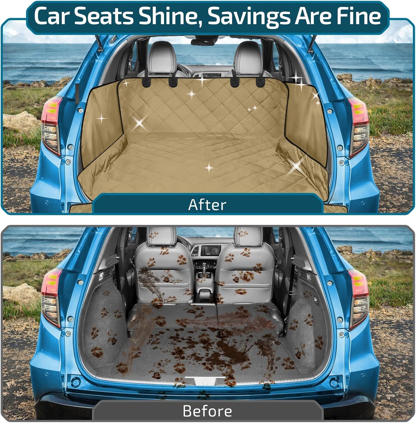 Veckle SUV Cargo Liner for Dogs with Side Flaps, Large (54" x 93") Water Resistant Trunk Cover, Non-Slip Pet Area Protector with Bumper Flap, Universal Fit for SUVs Sedans Vans, Khaki