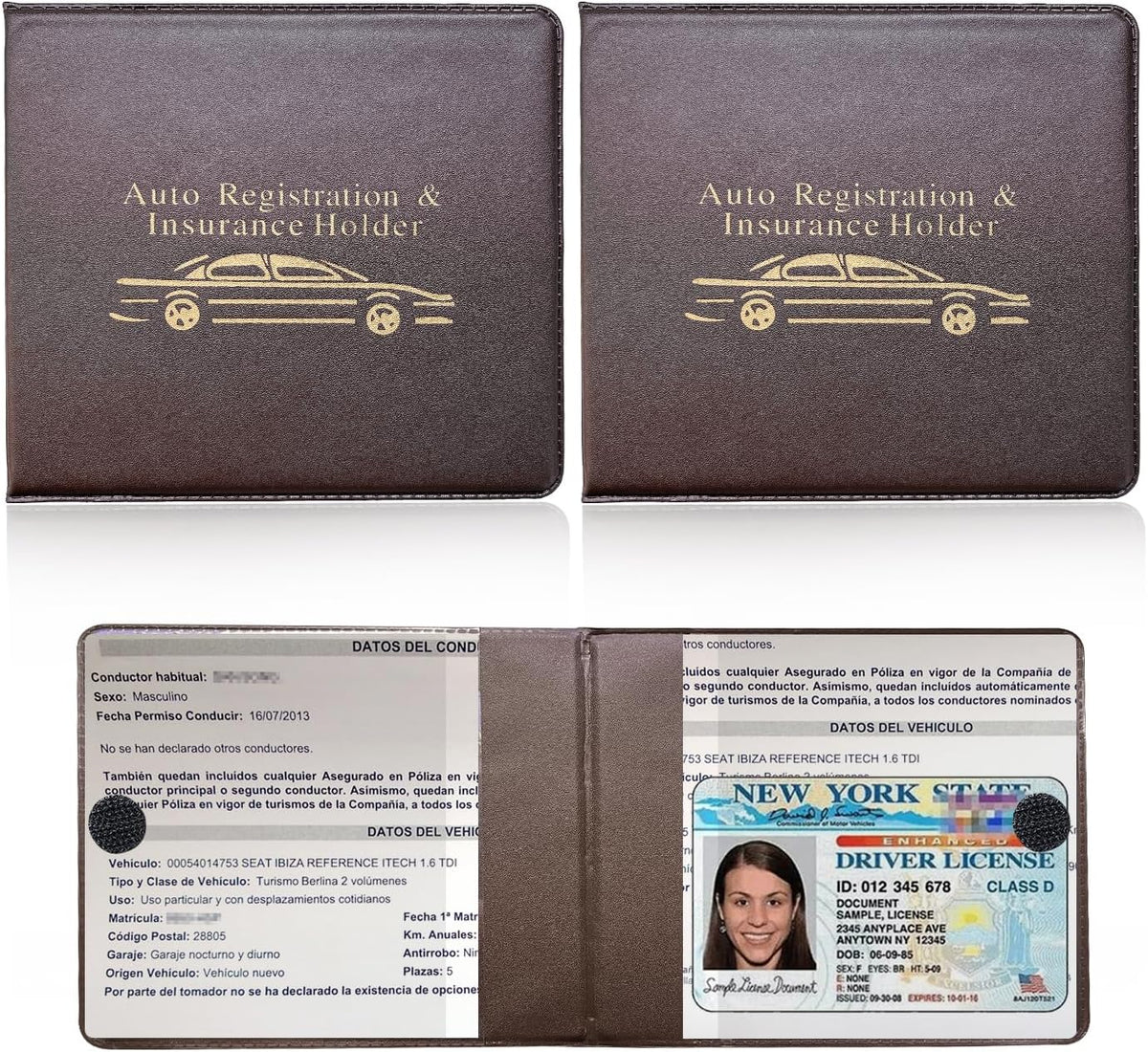 Ziciner Car Registration Insurance Holder, 2Pack Essential Auto Card Document Glove Box Organizer with Touch Fastener, Vehicle Interior Accessories Perfect for Most Car, Truck, SUV (Red/Small Car)