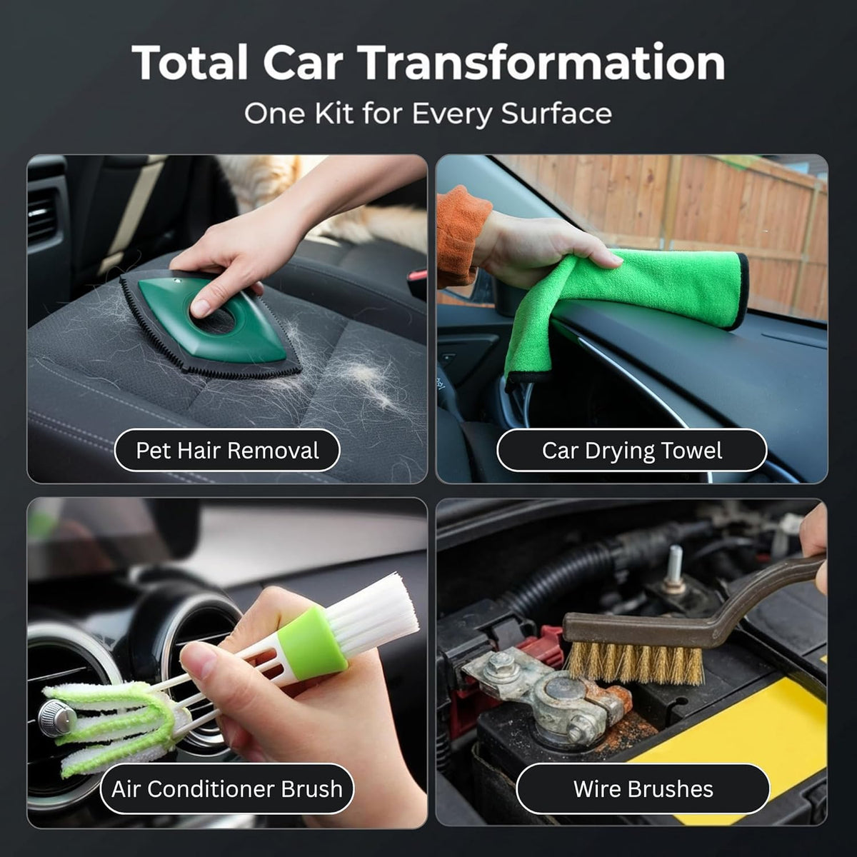 26Pcs Car Detailing Kit – Car Cleaning Kit, Car Wash Kit, Car Detailing Brush Set, Drill Brush Attachments for Cleaning, Car Cleaning Supplies for Interior, Exterior, Wheels, Green