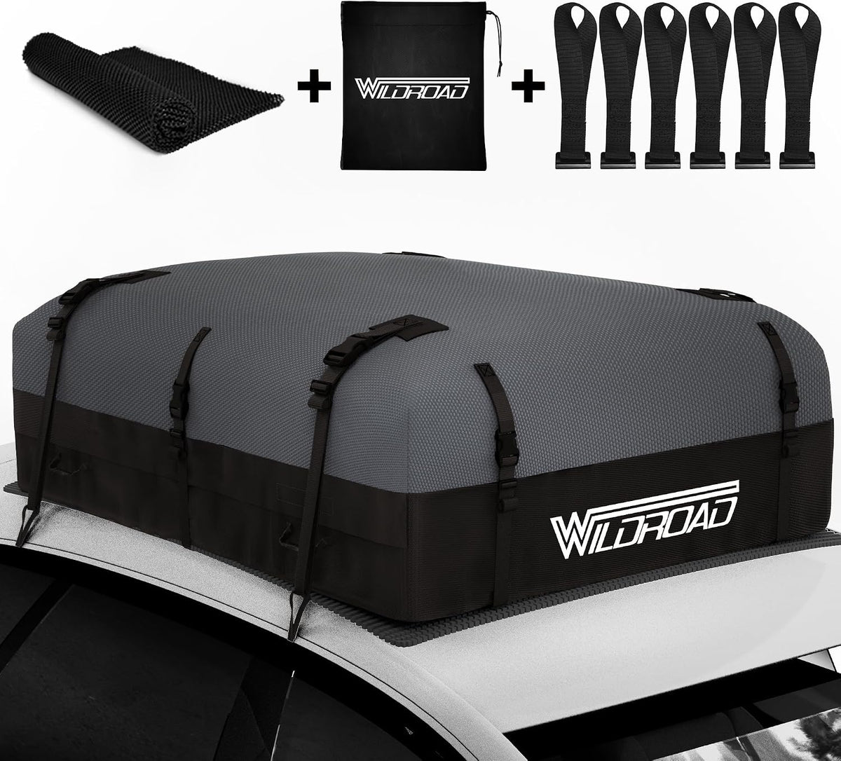 WILDROAD Car Roof Bag Rooftop Cargo Carrier, 21 Cubic Feet Waterproof Roof Luggage Cargo Carrier Bag with Anti-Slip Mat for All Cars Vehicles SUV with/Without Rack (21 Cubic Feet)