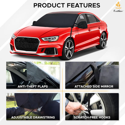 EcoNour Windshield Cover for Ice and Snow - Universal Fit for Car, SUV, Truck, Heavy Duty 600D Oxford Fabric Frost Protector for Ice & Sleet, Includes Anti-Theft Straps, Medium (69"x42")