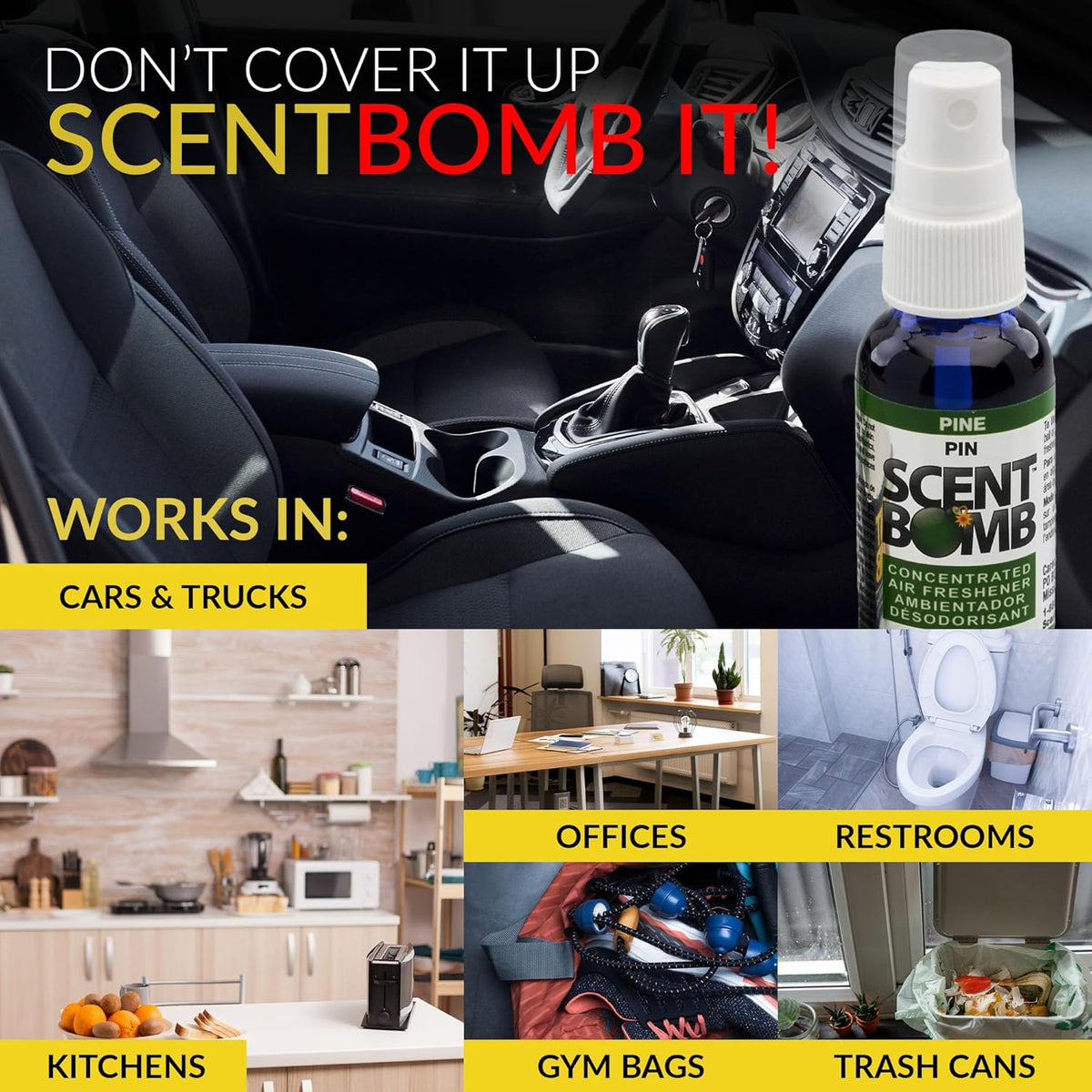 Scent Bomb Air Freshener Spray, Long-Lasting Odor Eliminator - Effective Deodorizer for Home & Car, Fresh Room Spray for Kitchen, Bathroom & Smell Neutralizer - 1 oz Pack of 4, Black Cherry Scent