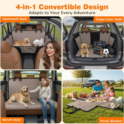 URPOWER 4 in 1 Dog Car Seat Cover for Back Seat, Waterproof Dog Hammock with Mesh Window and Side Flap Pet Car Seat Protector Dogs Backseat Cover for Cars, SUVs & Mid-Size Trucks