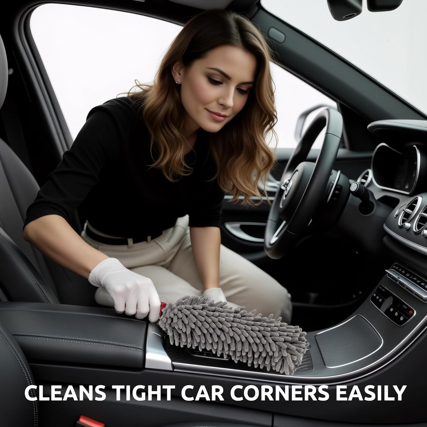 Car Duster Interior by TAKAVU, 360° Microfiber Fingers, Unbreakable Comfort Handle, Lint and Scratch Free, Include Microfiber Towel, for Car & Home Use, The Best Auto Accessories Gray
