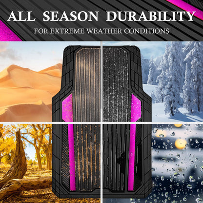 CAR PASS Heavy Duty Rubber Car Mats Metallic, Aluminum Film All Weather Floor Mats Waterproof Universal Trim to Fit Automotive SUV Sedan Van 4 Piece Anodized Deep Dish Two-Tone Sporty Black Red Chrome