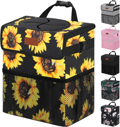 Vankor Car Trash Can Bin with Lid Hanging for Back Seat, Car Accessories for Women Men Leak Proof Automotive Garbage Cans Leakproof Vehicle Trash Can for Truck SUV Black