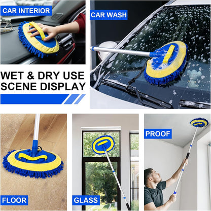 Ordenado 62" Car Wash Brush Kit Mitt Mop Sponge with Long Handle Chenille Microfiber Car Cleaning Brush Kit Supplies Car Washing Mop Kit Car Care Kit of Scratch-Free Replacement Head for Car RV Truck