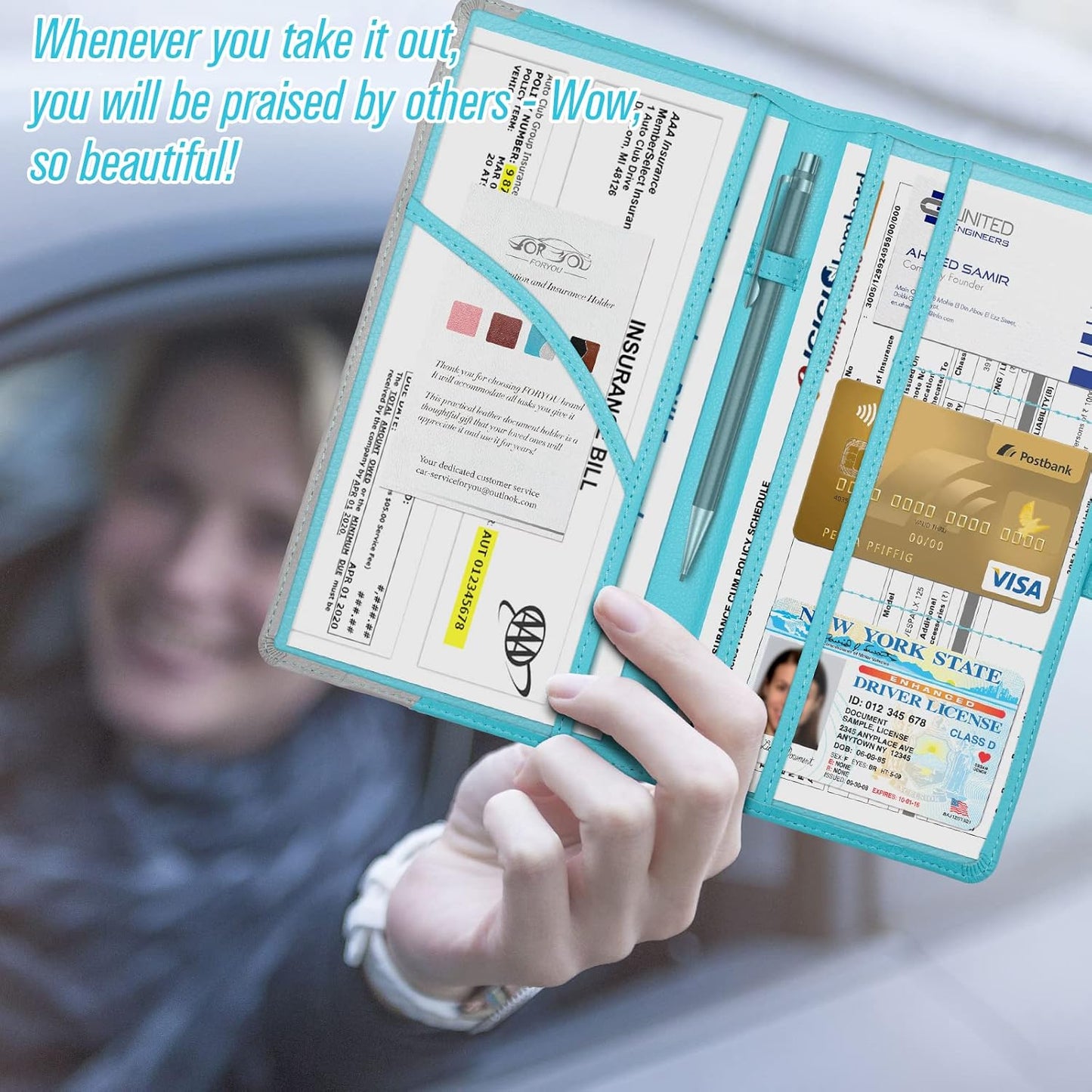 foryou Car Registration and Insurance Holder Car Document Holder Registration and Insurance Card Holder for Cards, Driver License & other Essential Documents(Purple Pink)