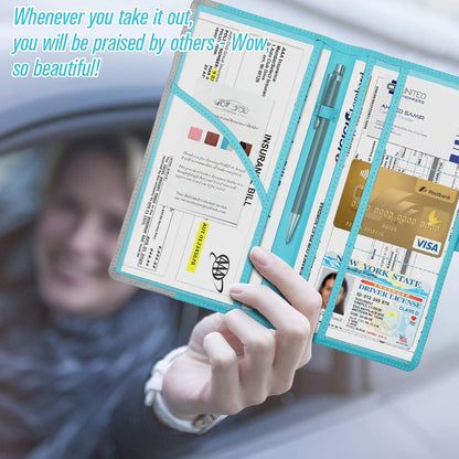 foryou Car Registration and Insurance Holder Car Document Holder Registration and Insurance Card Holder for Cards, Driver License & other Essential Documents(Purple Pink)