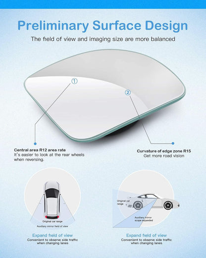 CUNCUI 2pcs Fan Shaped Blind Spot Mirror, 360 Degree Adjustabe HD Glass Blind Spot Mirrors, Frameless Convex Rear View Mirror, for any Car, Van, Suv and Trucks.