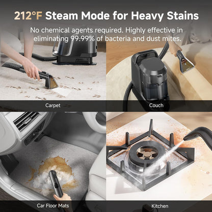 Uwant Carpet Cleaner Machine with Steam&Hot&Cold Water System 18Kpa Powerful Suction Upholstery Cleaner Machine with Textile Cleaner for Pets, Carpet Steam Cleaner with Specialty Tools for Cars