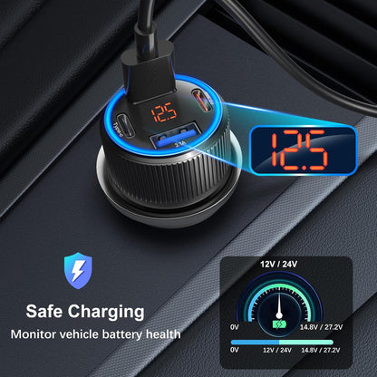 USB C Car Charger 3 Pack, Costyle 65W 4 Port Car Power Adapter with Voltmeter PD 30W/QC 3.0 Fast Charging Cigarette Lighter USB Charger Plug for iPhone 16/15/14/13/12/11 Pro Max/Pad,Android(Black)