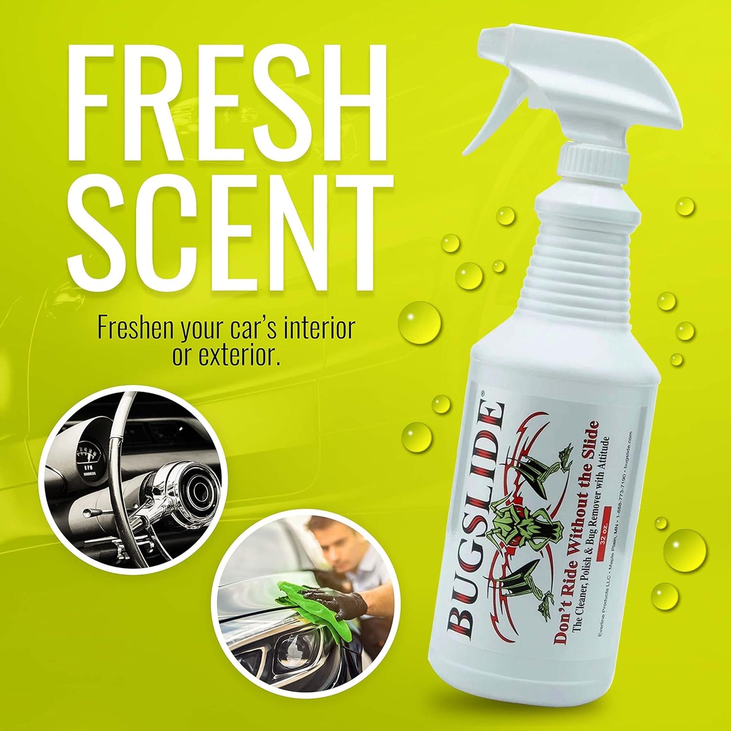 BugSlide 16 Oz Shop Kit Cleaner and Polisher with Microfiber Towel, Spray and Wipe Car Cleaner, Waterless Detailer for Removing Bugs Without Scratching, Shining and Degreasing All Surfaces