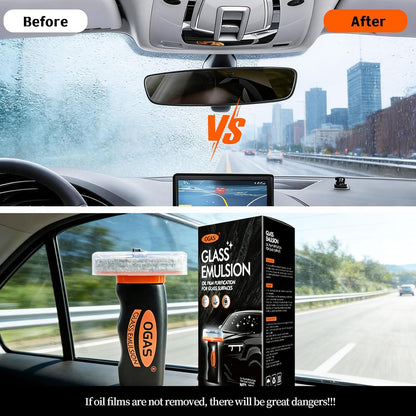 1PCS Glass Oil Film Remover for Car Windshield, Glass Emulsion Cleaner with Cleaning Board, Handle Oil Film Remover For Cars Window, Windshield Cleaner Tool for Crystal Clear Driving View