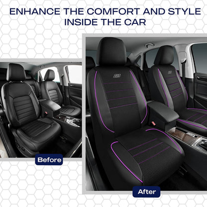 Skechers Air-Cooled Memory Foam Seat Covers,Mesh Thick Car Seat Covers,Piping Leather Car Seat Covers Front Seats,Airbag Compatible,Automotive Comfort Universal FitMost Cars,Vans,Truck,SUV,Black