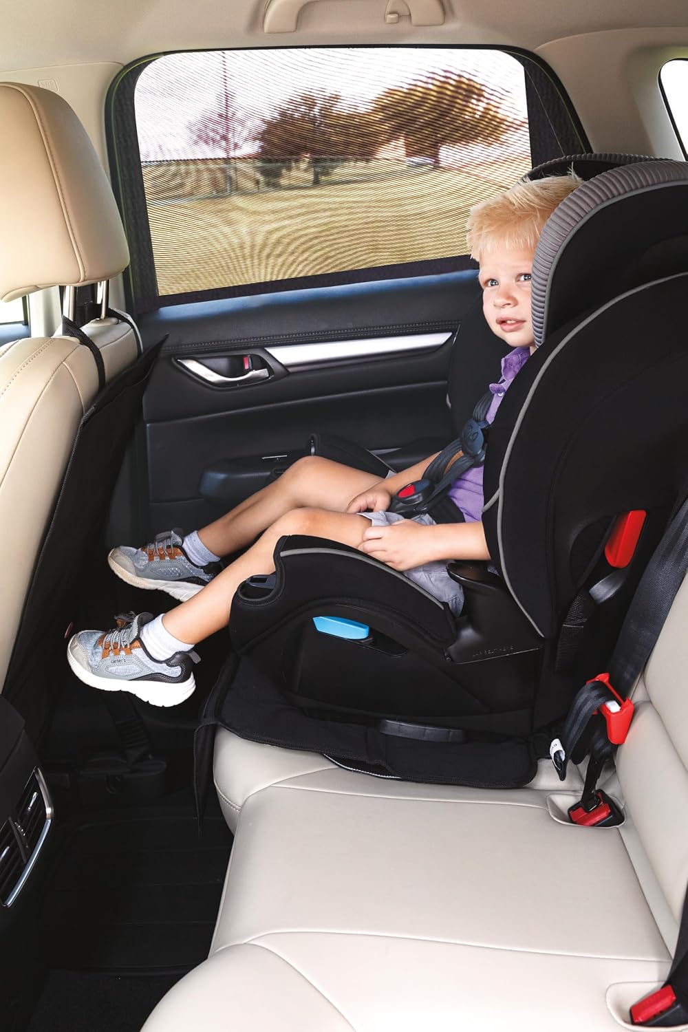 Nuby 14" Roller Vehicle Side Window Sun Protection Shade for Baby | 2 Pack | Pull Down with Suction Cups and Press Button Roll Up | Black