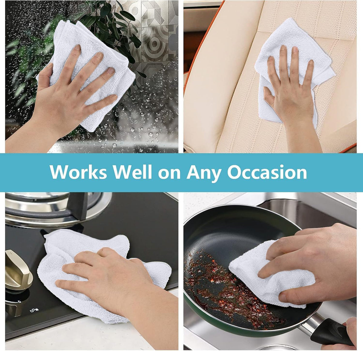 HOMEXCEL Microfiber Cleaning Cloth 210GSM, Pack of 12, Size:11.5" x 11.5", Ultra-Soft, High-Density Non-Abrasive Cleaning Towels for Cars, Glass, Kitchen, Reusable Rags, Blue/Green/Yellow/Pink