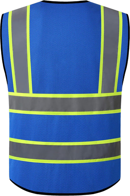 Reflective High Visibility Safety Vest for Men Women with Pockets Zipper Front Meets ANSI/ISEA Standards