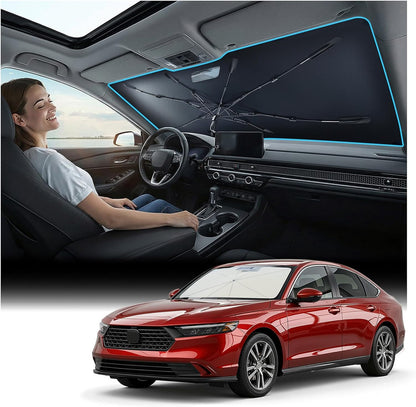 [Upgraded] Nmoiss Windshield Sun Shade Umbrella - [Vinyl Coating Heat Shield] Protect Car from Sun Rays & Heat Damage Keep Cool and Protect Interior, Spring Structure Edge Medium 56" L x 31" W