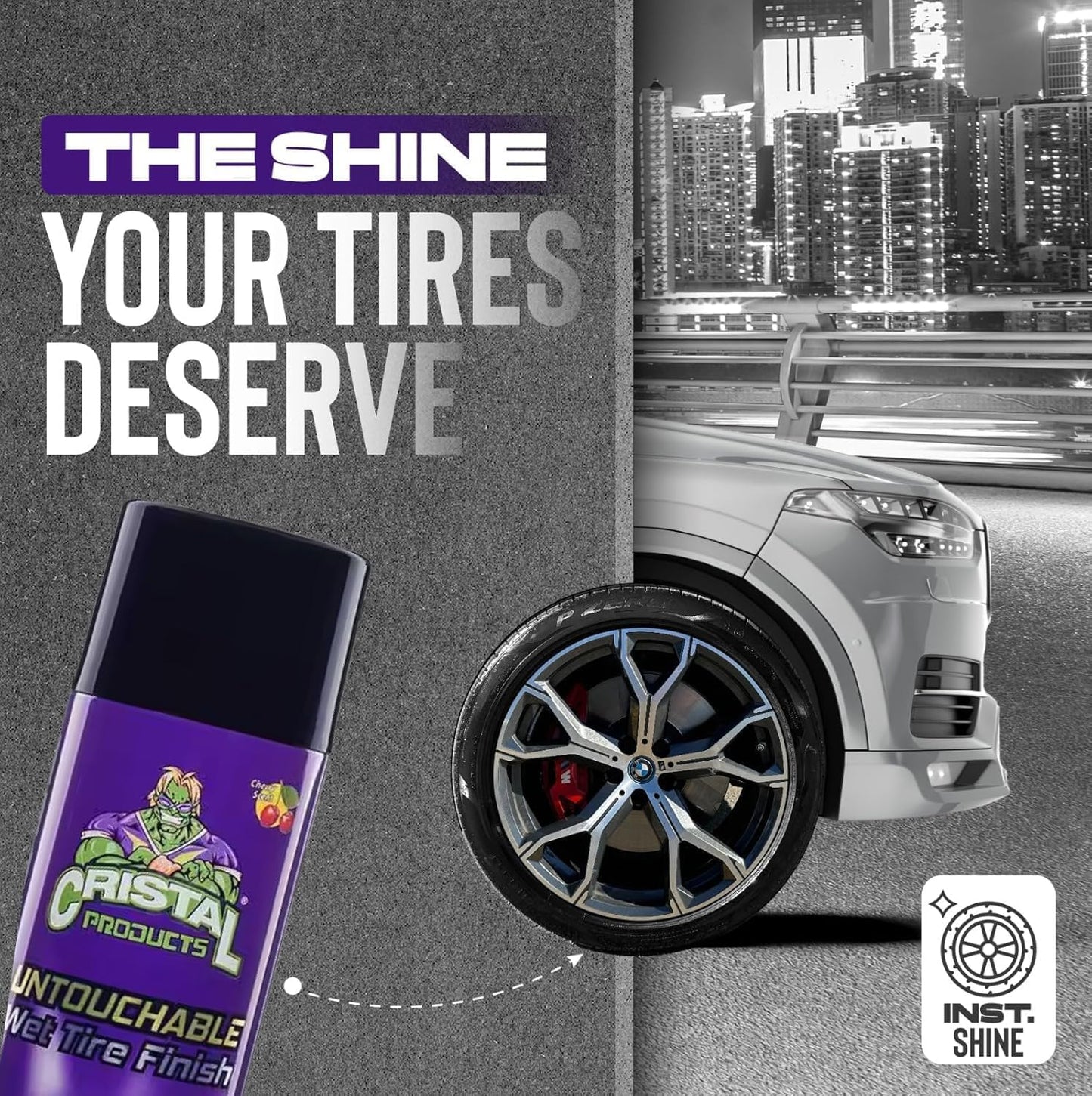 Cristal Products Untouchable Tire Shine Spray – Long-Lasting Wet Tire Finish for Deep Gloss & Protection – Waterproof Tire Shine, Easy Application, Premium Tire Cleaner Shine 8oz (1PK)