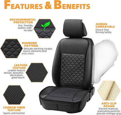 Elantrip 2PCs Front Car Seat Covers Leather Water Proof Seat Protector Universal fit for Most Cars SUVs and Trucks Black