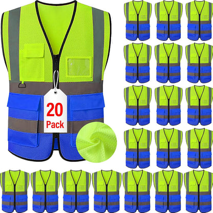 Reflective Mesh Safety Vest, Breathable Hi Vis Vest Construction Work with 5 Pockets and Zipper for Men Women