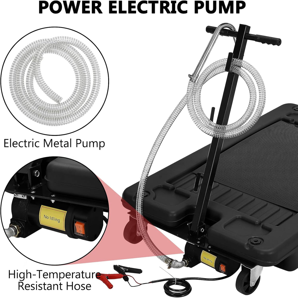 Garvee 20 gal Oil Drain Pan Oil Drain Tank, 76 L Low Profile Oil Drain Pan, Large Capacity Oil Change Pan with Manual Pump & T Foldable Hand and Wheels, 8 ft Hose Oil Drain Cart for Car, SUV, Trucks