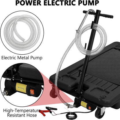Garvee 20 gal Oil Drain Pan Oil Drain Tank, 76 L Low Profile Oil Drain Pan, Large Capacity Oil Change Pan with Manual Pump & T Foldable Hand and Wheels, 8 ft Hose Oil Drain Cart for Car, SUV, Trucks