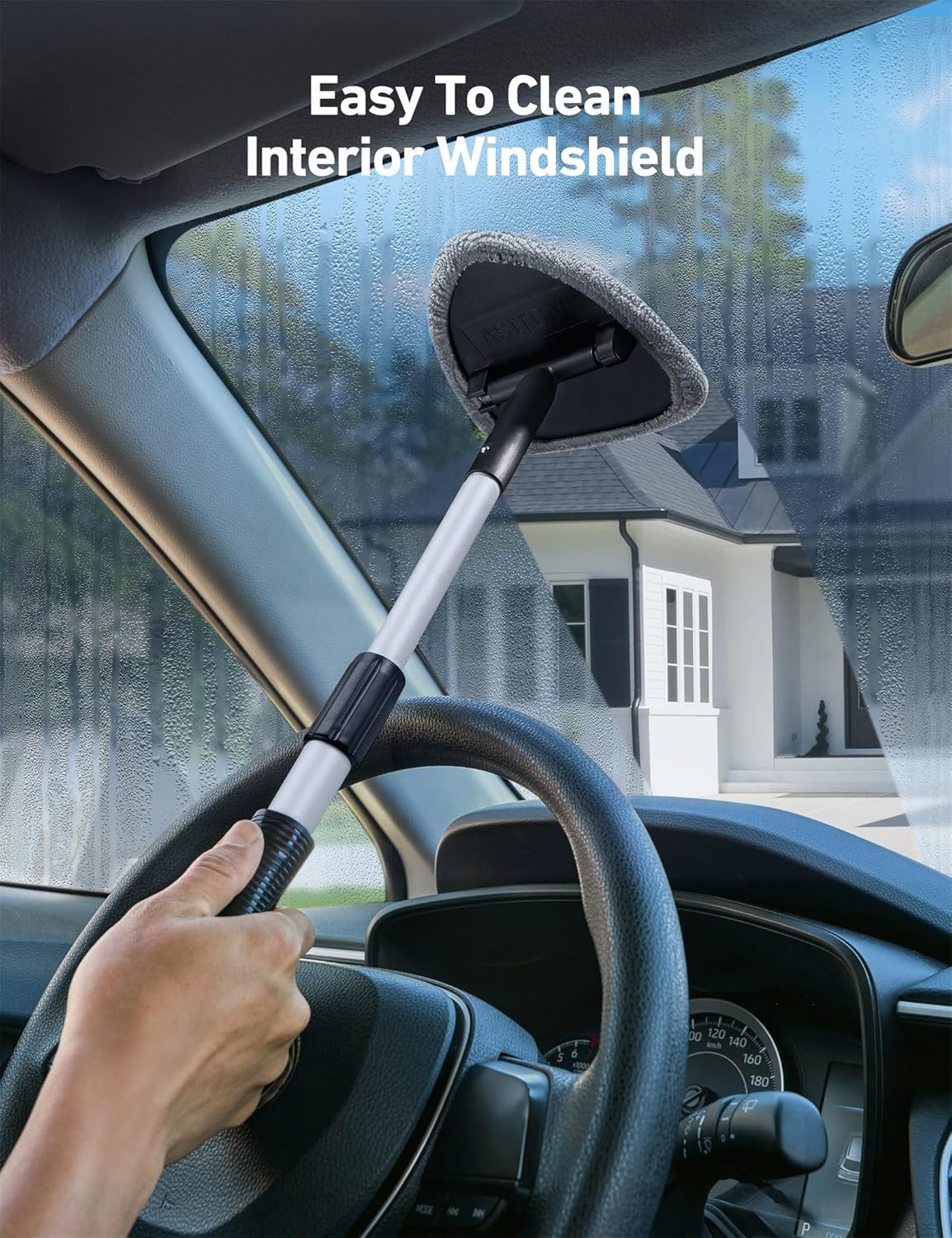 AstroAI 21" Windshield Cleaner Tool, Car Interior Detailing Cleaning Kit with Extendable Handle and 4 Upgraded High-Density Reusable Microfiber Pads, Auto Glass Wiper Brush Kit for Cars, Blue