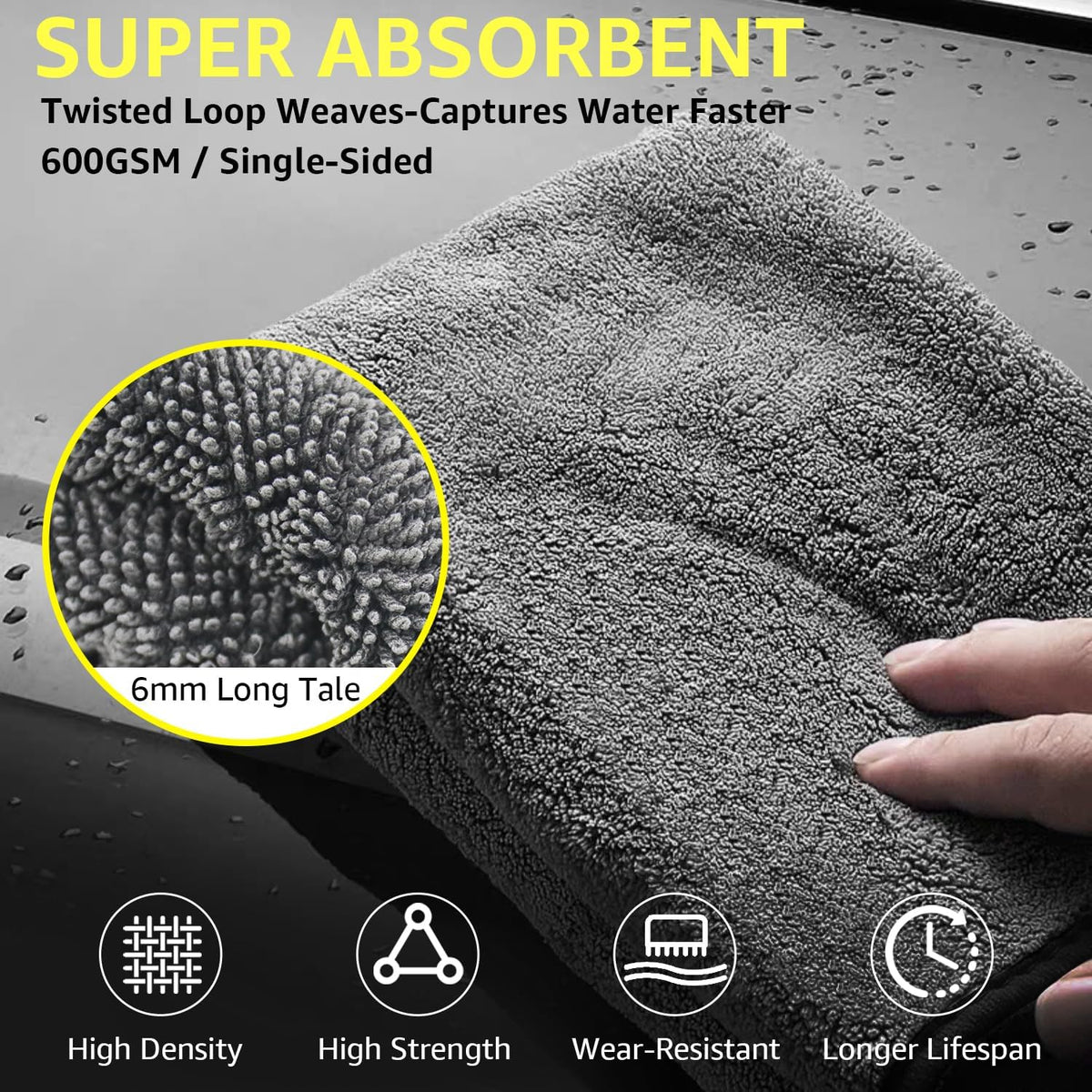 Microfiber Car Drying Towel with Twisted-Loop Technology 2-Pack (Oversized 63"x24" + 35"x24"), Super Absorbent, Streak-Free, Scratch-Free, Lint-Free, Fast Drying Towels for Cars, Trucks, SUVs