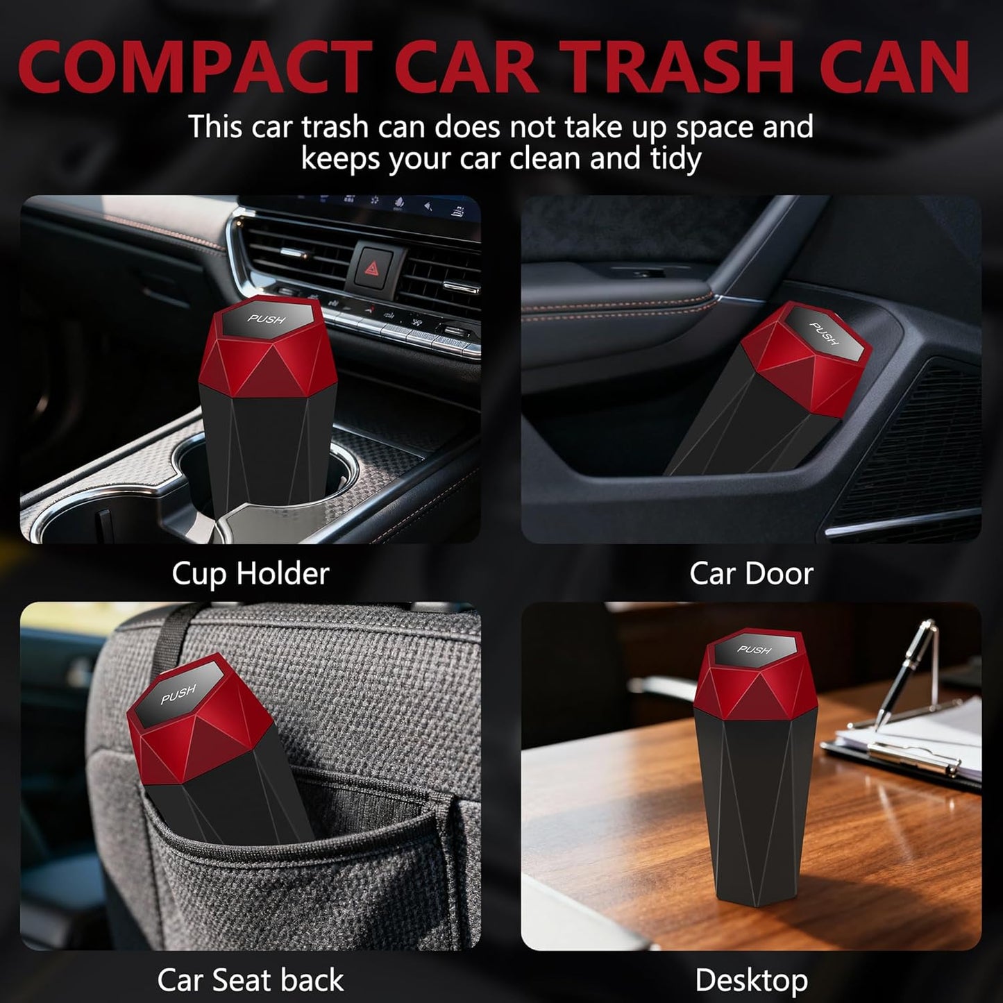 Car Trash Can with Lid - 2-Pack, Interior Accessories for Vehicles, Leakproof Garbage Can with 30 Detachable Trash Bags, Multipurpose Organizers and Storage Solutions for Home and Office